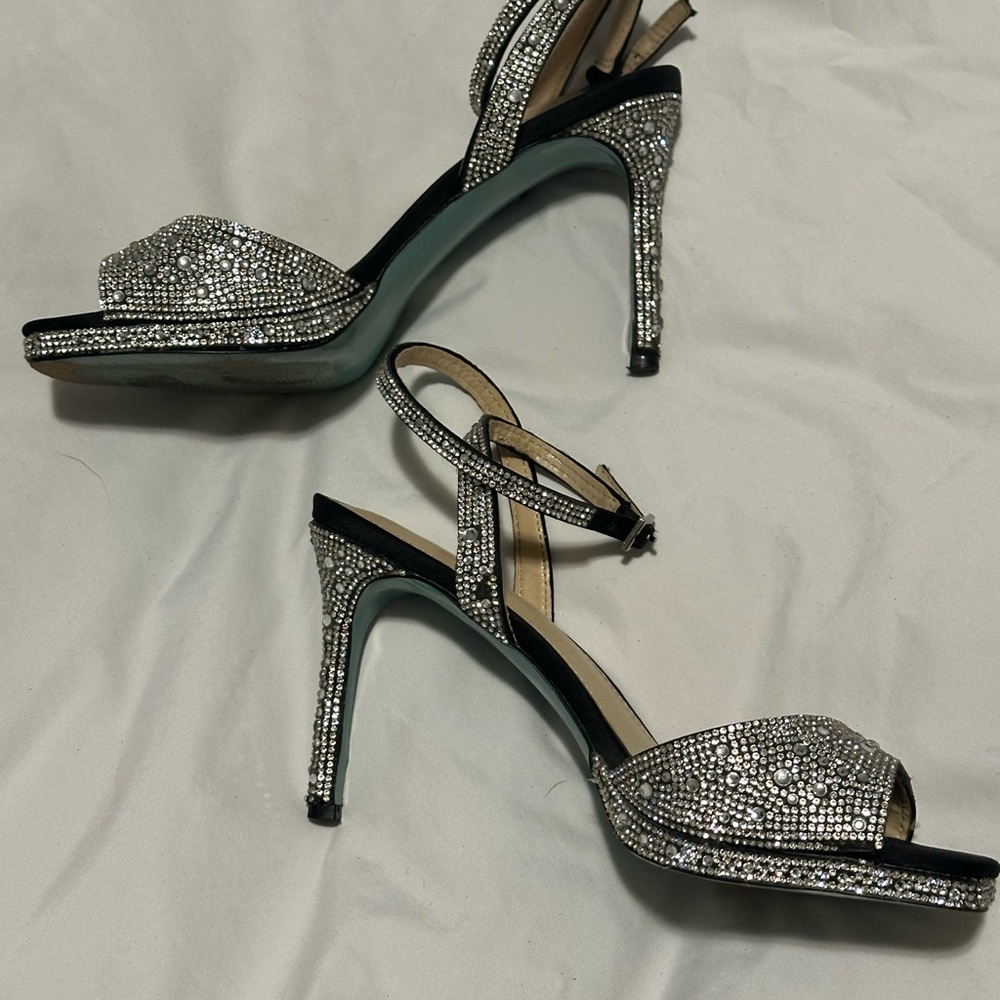 Betsey Johnson Silver Rhinestone Heels size 7